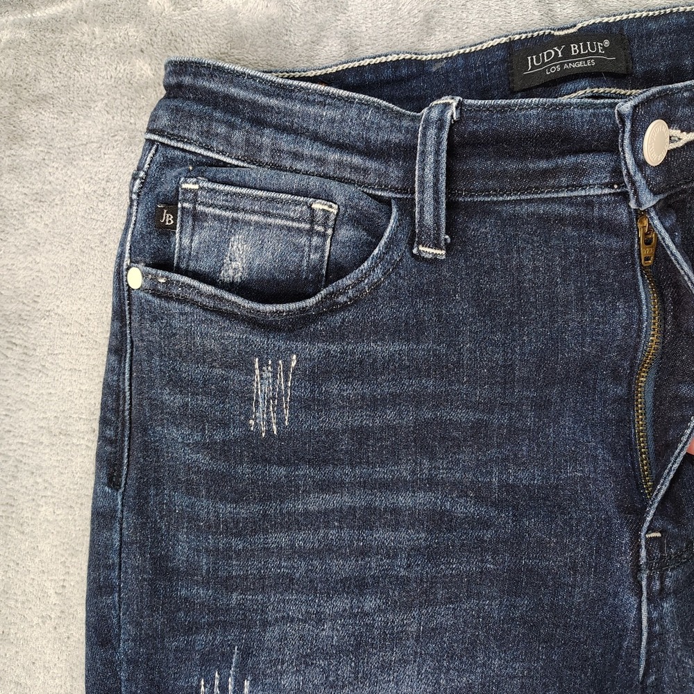 Judy Blue Jeans Womens 30 Blue Boyfriend Dark Wash Distressed Stretch Denim - Picture 7 of 16